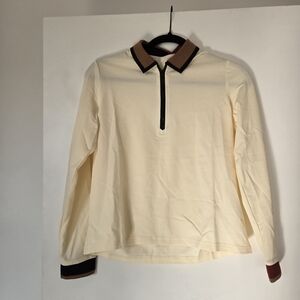 Cream Long Sleeve Polo Top